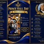 Prince Hall Day 2026 program flyer, Districts 16 and 17. Sunday September 20, 2026, line-up 3:30 PM, St. James Missionary Baptist Church, 609 S. State Street, Bunnell, Florida. Dress code black and white with white apron.